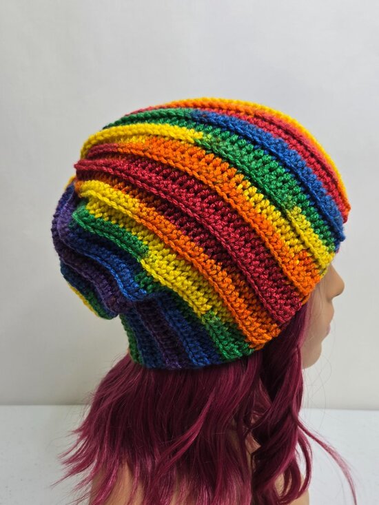 Hand-Crocheted Rainbow Beanie, Pride Striped Hat, Acrylic Yarn, Festival Wear main image 8